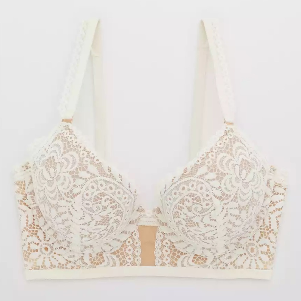 Aerie Real Power Plunge Push Up Far Out Lace Bra